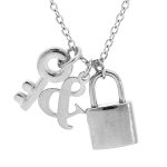 Collier en acier chane avec pendentifs cadenas, clefs et  &  longueur 38 + 7cm