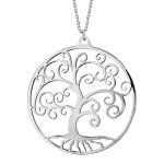 Collier en acier chane avec pendentif cercle avec arbre de vie dcoup - longueur 46cm + 7cm de rallonge ...