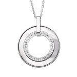 Collier en acier chane avec pendentif cercle effet nacre blanche et strass blancs 42 + 3cm