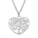 Collier en acier cha�ne avec pendentif coeur arbre de vie decoup� 22mm 40 + 5cm