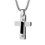 Collier en acier chaîne avec pendentif croix câbles noirs longueur 54cm Collier en acier chaîne avec pendentif croix câbles noirs longueur 54cm