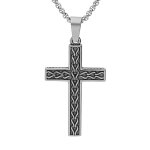 Collier en acier chaîne avec pendentif croix à motif sur le recto verso 50 + 5cm Collier en acier chaîne avec pendentif croix à motif sur le recto verso 50 + 5cm