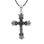 Collier en acier chaîne avec pendentif croix patiné oxyde noir serti 55 + 10cm Collier en acier chaîne avec pendentif croix patiné oxyde noir serti 55 + 10cm