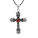 Collier en acier chaîne avec pendentif croix patiné oxyde rouge serti 55 + 10cm Collier en acier chaîne avec pendentif croix patiné oxyde rouge serti 55 + 10cm
