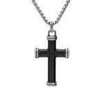 Collier en acier chaîne avec pendentif croix striee en pvd noir 50 + 5cm Collier en acier chaîne avec pendentif croix striee en pvd noir 50 + 5cm