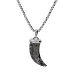 Collier en acier cha�ne avec pendentif dent de requin en labradorite v�ritable 55 + 5cm