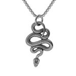 Collier en acier cha�ne avec pendentif patin� 40 * 25mm serpent enroul� 53 + 5cm
