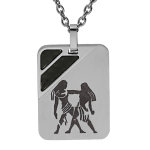 Collier en acier cha�ne avec pendentif rectangulaire zodiaque g�meaux 50 + 5cm