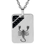 Collier en acier chane avec pendentif rectangulaire zodiaque scorpion 2 bandes carbone 50 + 5cm