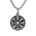 Collier en acier chane avec pendentif rond patin viking 34mm symbole rune celtique 52 + 5cm