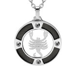 Collier en acier chane avec pendentif rond zodiaque scorpion aspect bois noir et vis cruciforme 50 + ...