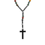 Collier en acier chapelet diffrentes boules diamtre 6 et 8 multi et croix 35mm x 20mm pvd noir sans ...