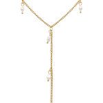Collier en acier dor cravate (10cm) perles blanches imitation - 40 + 5cm