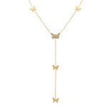 Collier en acier dor cravate (6cm) avec papillons - 40 + 5cm