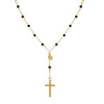 Collier en acier dor� cravate boules noires et croix - 45 + 5cm