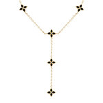 Collier en acier dor fleurs cravate rsine noire - 40 + 5cm
