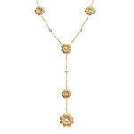 Collier en acier dore forme cravate avec fleurs et oxydes blancs sertis - 42 + 5cm