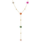 Collier en acier doré forme y avec chaîne boules et fleurs multi couleurs jade et quartz - 42 + 6cm Collier en acier doré forme y avec chaîne boules et fleurs multi couleurs jade et quartz - 42 + 6cm