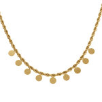 Collier en acier dor maille corde pampille pastilles lisses, 40 + 5cm