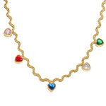 Collier en acier doré maille corde rigide avec coeurs d'oxydes multi couleurs - 41 + 5cm Collier en acier doré maille corde rigide avec coeurs d'oxydes multi couleurs - 41 + 5cm