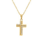 Collier en acier dor� avec pendentif de 15 x 10mm motif croix avec oxydes blancs sertis 42 + 5cm