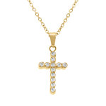 Collier en acier dor� avec pendentif croix 15 x 10mm avrc oxydes blancs sertis clos 42 + 5cm