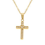 Collier en acier dor� avec pendentif croix droite 15 x 10mm avec coeur et oxydes blancs sertis, 42 + ...