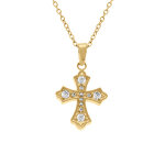 Collier en acier dor� avec pendentif croix et oxydes blancs sertis, 42 + 5cm