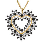Collier en acier dor� pendentif forme coeur noir - 42 + 10cm