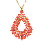 Collier en acier dor� pendentif forme goutte couleur corail - 42 + 10cm