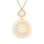 Collier en acier dor� pendentif rond boh�me avec pierres blanches et roses - 42 + 10cm