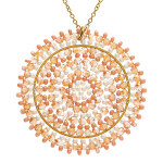 Collier en acier dor� pendentif rond boh�me avec pierres couleur corail - 42 + 10cm