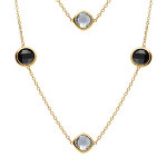 Collier en acier dor� sautoir d'oxydes carr�s noirs et gris