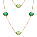 Collier en acier dor� sautoir d'oxydes carr�s vert fonc� et vert clair