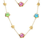 Collier en acier dor� sautoir pastilles fleur et oxydes forme fleur multi couleur