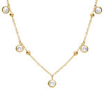 Collier en acier dor�avec boules et oxydes blancs sertis - 42 + 4cm