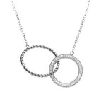 Collier en acier double cercle, un torsad� et l'autre en r�sine blanche et strass, 45cm