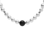Collier en acier lewis perles imitation blanches et noires - 45 + 10cm