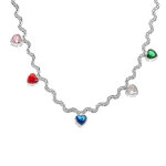 Collier en acier maille corde rigide avec coeurs oxydes multi couleurs - 41 + 5cm