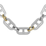 Collier en acier maille grain de caf plate bicolore pvd jaune longueur 55cm