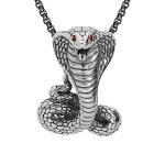 Collier en acier patin� cha�ne avec pendentif cobra aux yeux oxydes rouges 50 + 10cm