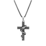 Collier en acier patiné chaîne avec pendentif croix et serpent enroulé 50 + 10cm Collier en acier patiné chaîne avec pendentif croix et serpent enroulé 50 + 10cm