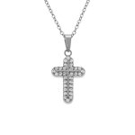 Collier en acier avec pendentif croix (15 x 10mm) orn�e d'oxydes blancs sertis 42 + 5cm