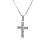 Collier en acier avec pendentif croix (15 x 10mm) et oxydes blancs sertis 42 + 5cm