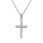 Collier en acier avec pendentif croix (15 x 10mm) et oxydes blancs sertis clos, 42 + 5cm