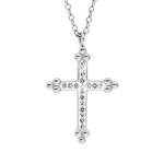 Collier en acier avec pendentif (17x3mm) r�sine vlanche et pierres blanches - 45 + 5cm