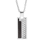 Collier en acier avec pendentif plaque rectangulaire carbone et motif geomtrique 50 + 5cm