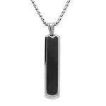 Collier en acier pendentif vertical 35mm x 7mm quartz noir - 54. 5cm