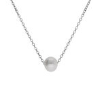 Collier en acier et perle de culture d'eau douce 40 + 9cm