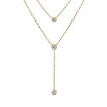 Collier en acier dor forme cravate double rang avec 3 oxydes blancs sertis - 38 + 4cm